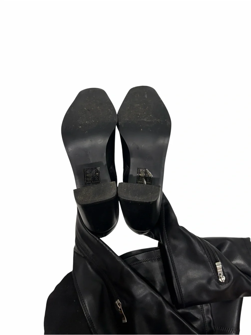 Azalea Wang Over-the-Knee Heeled Boots with Metal Toe Accent